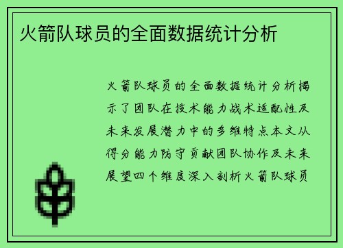 火箭队球员的全面数据统计分析
