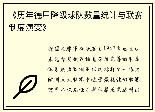 《历年德甲降级球队数量统计与联赛制度演变》